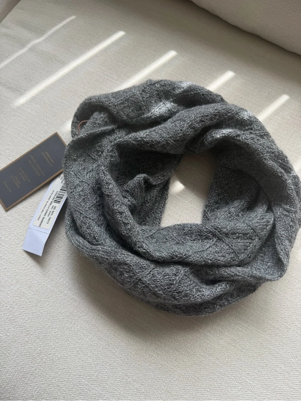 Sol Alpaca Diamond Knot Grey Infinity Scarf - Baby Alpaca NWT